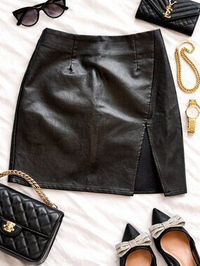 Black Faux Leather Mini Skirt – Size S